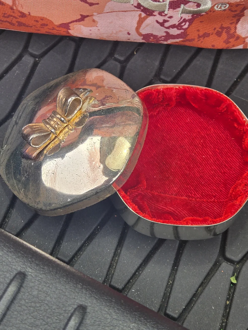 Vintage Silverplate Trinket Box, Red Velvet Lined